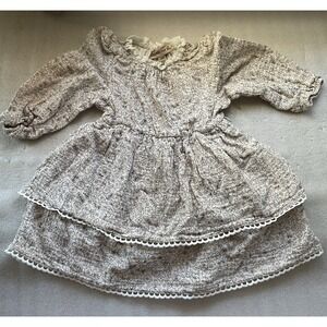 Bearpaw  Cotton Dress Girls 18 Mos Beige Floral Long Sleeve Layered Lace Trim
